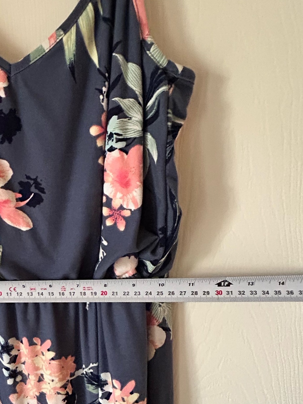 Derek Heart Navy Floral Maxi Dress Spaghetti Strap Elastic Waist - Size Small - Picture 11 of 15